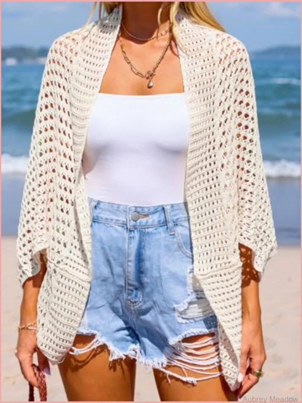 Open Front Crochet Long Dolman Sleeve Beach Cover-up